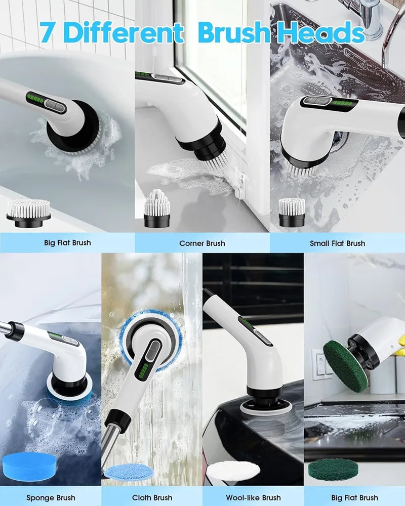 Electric Spin Scrubber 2 Adjustable Speeds Cordless Scrub Brush