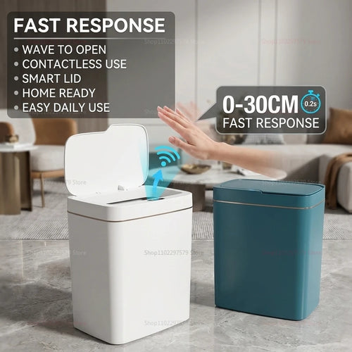 15L Non-Contact Smart Sensor Trash Can Automatic Touchless Waste Bin Eco-Friendly Electronic Bathroom Kitchen Green Household Ho